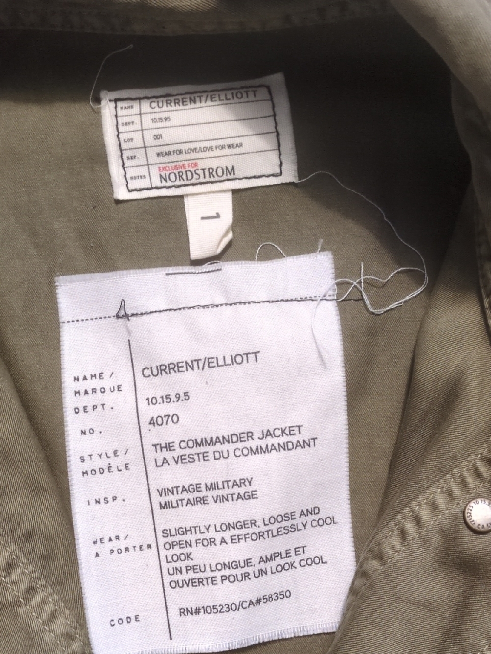 Current/Elliott The Commander Jacket In Army Green Size 1 - Picture 4 of 6
